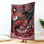 Personalized Essendon Bombers Rugby Blanket Aboriginal Dot Art - Dreamtime Football Mascot