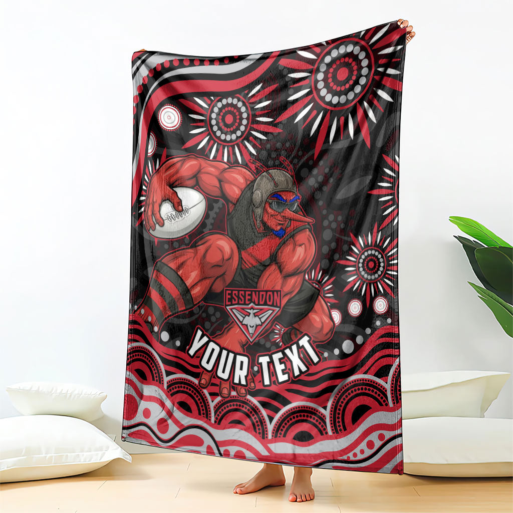 Personalized Essendon Bombers Rugby Blanket Aboriginal Dot Art - Dreamtime Football Mascot