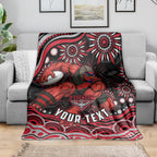 Personalized Essendon Bombers Rugby Blanket Aboriginal Dot Art - Dreamtime Football Mascot