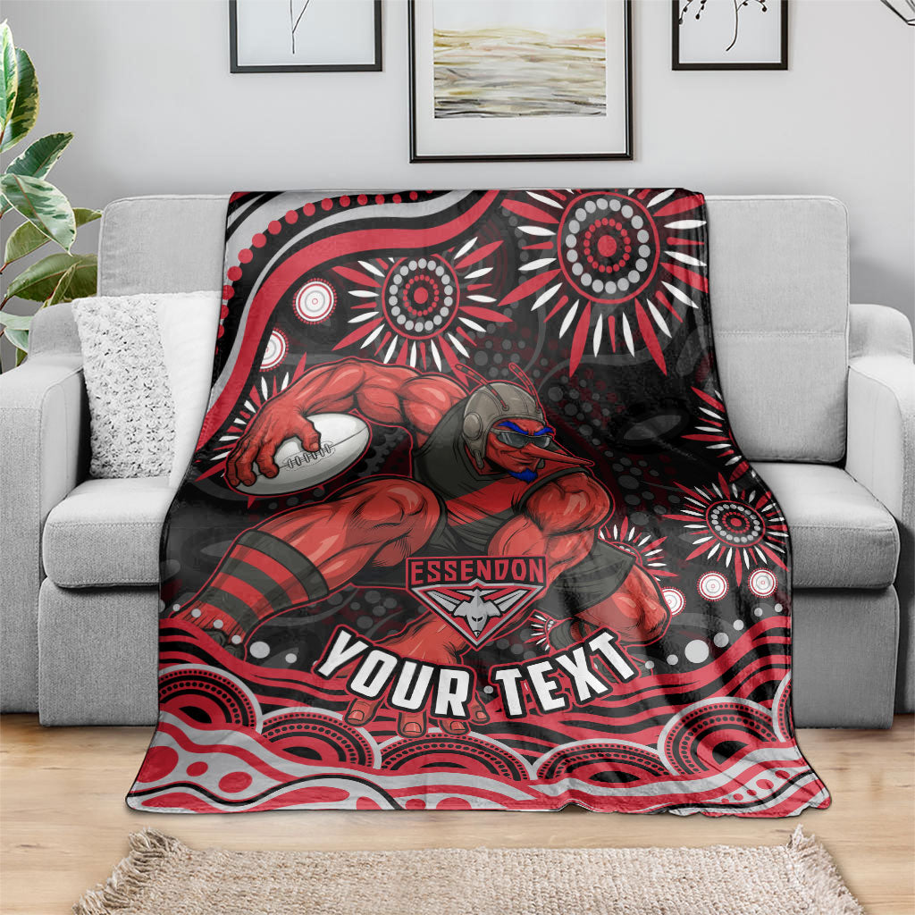 Personalized Essendon Bombers Rugby Blanket Aboriginal Dot Art - Dreamtime Football Mascot