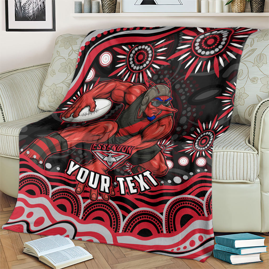 Personalized Essendon Bombers Rugby Blanket Aboriginal Dot Art - Dreamtime Football Mascot