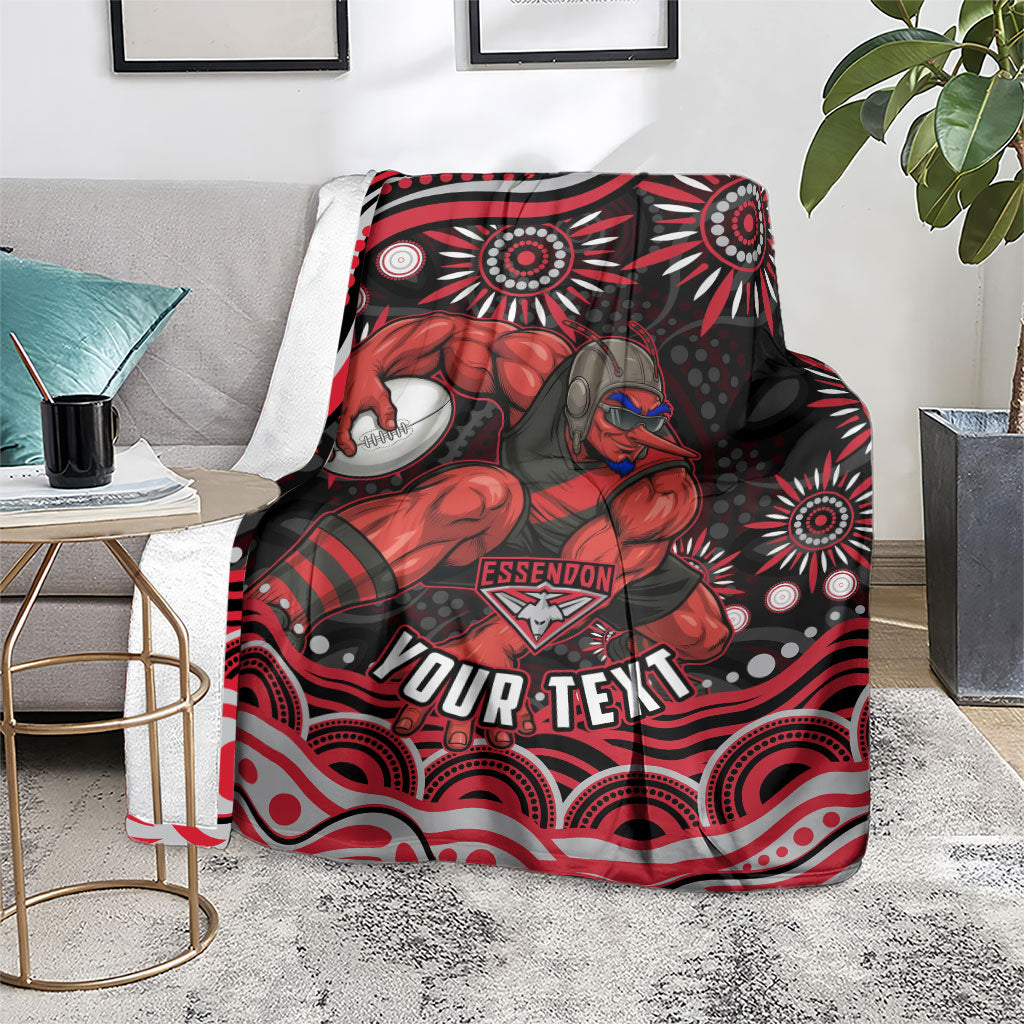 Personalized Essendon Bombers Rugby Blanket Aboriginal Dot Art - Dreamtime Football Mascot