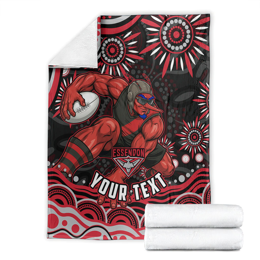 Personalized Essendon Bombers Rugby Blanket Aboriginal Dot Art - Dreamtime Football Mascot