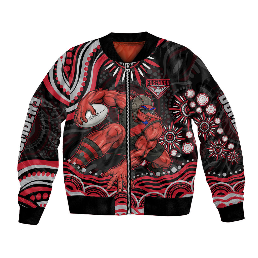 Personalized Essendon Bombers Rugby Bomber Jacket Aboriginal Dot Art - Dreamtime Football Mascot