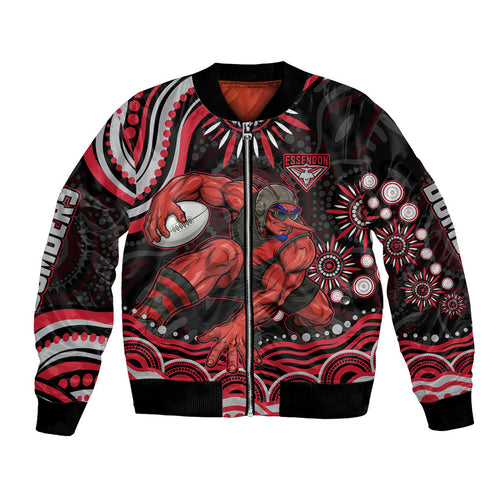 Personalized Essendon Bombers Rugby Bomber Jacket Aboriginal Dot Art - Dreamtime Football Mascot
