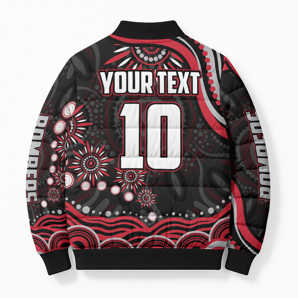 Personalized Essendon Bombers Rugby Bomber Puffer Jacket Aboriginal Dot Art - Dreamtime Football Mascot