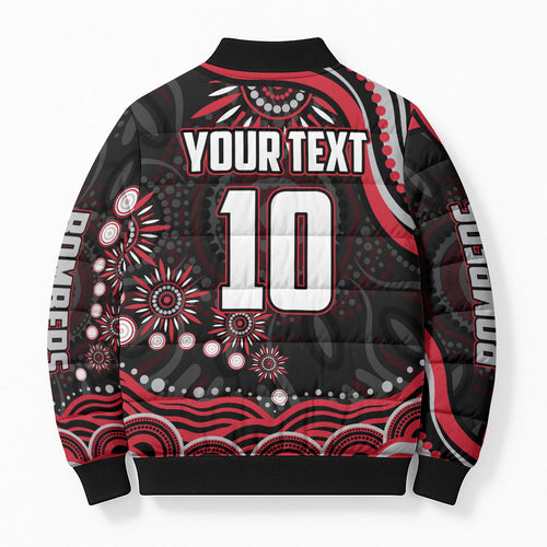 Personalized Essendon Bombers Rugby Bomber Puffer Jacket Aboriginal Dot Art - Dreamtime Football Mascot