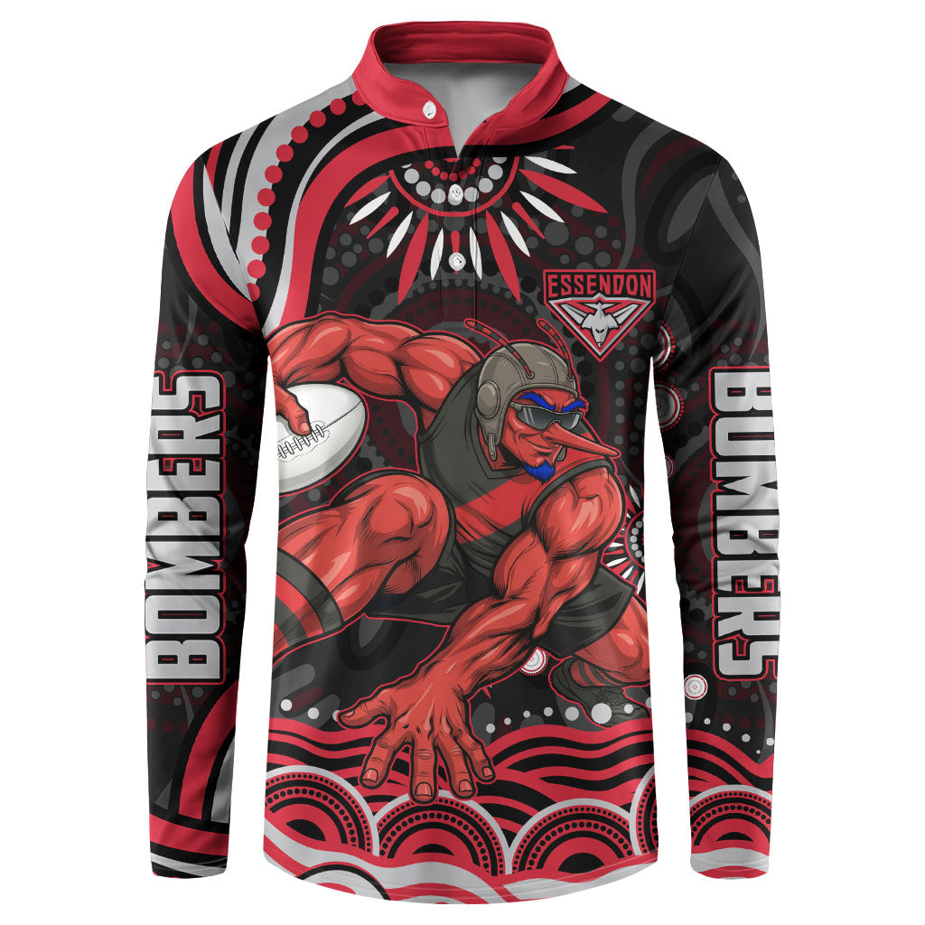 Personalized Essendon Bombers Rugby Button Sweatshirt Aboriginal Dot Art - Dreamtime Football Mascot