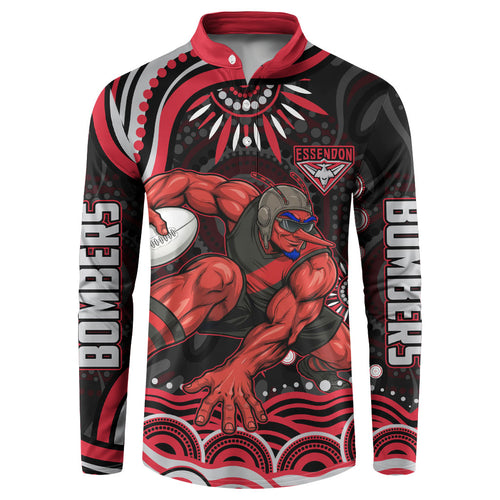 Personalized Essendon Bombers Rugby Button Sweatshirt Aboriginal Dot Art - Dreamtime Football Mascot