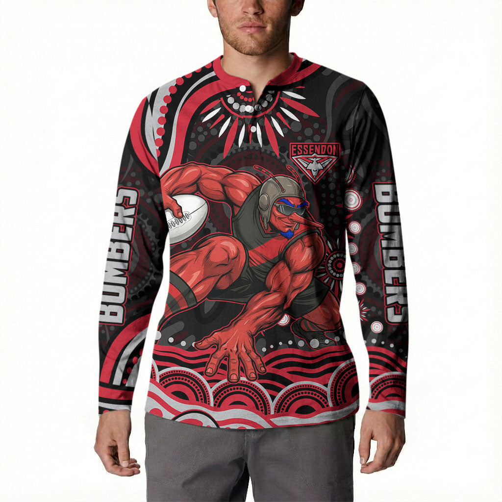 Personalized Essendon Bombers Rugby Button Sweatshirt Aboriginal Dot Art - Dreamtime Football Mascot