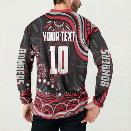 Personalized Essendon Bombers Rugby Button Sweatshirt Aboriginal Dot Art - Dreamtime Football Mascot