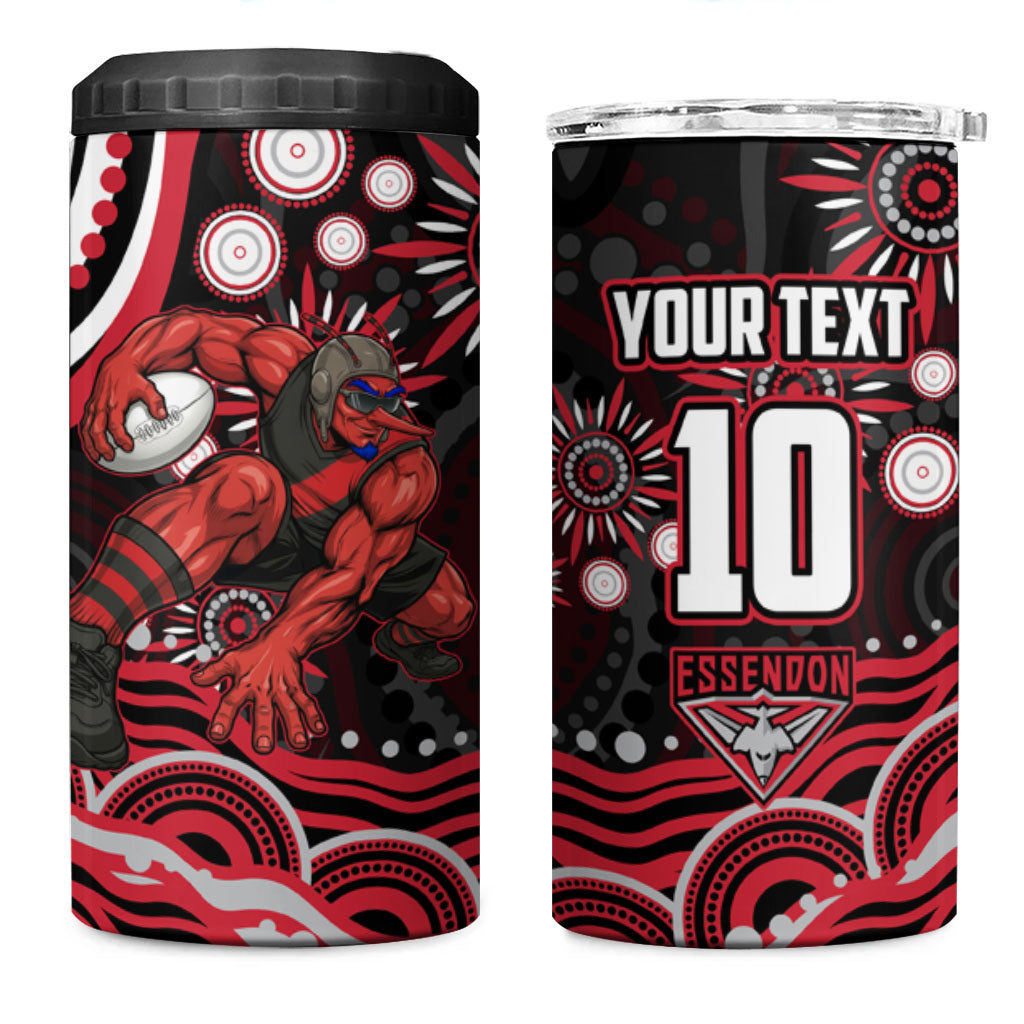 Personalized Essendon Bombers Rugby 4 in 1 Can Cooler Tumbler Aboriginal Dot Art - Dreamtime Football Mascot