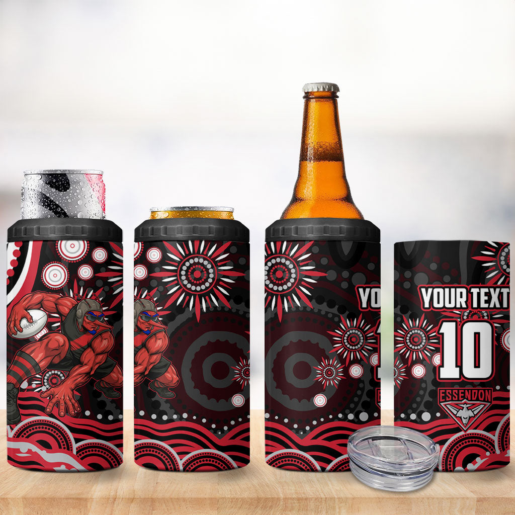 Personalized Essendon Bombers Rugby 4 in 1 Can Cooler Tumbler Aboriginal Dot Art - Dreamtime Football Mascot
