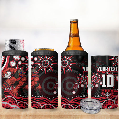 Personalized Essendon Bombers Rugby 4 in 1 Can Cooler Tumbler Aboriginal Dot Art - Dreamtime Football Mascot