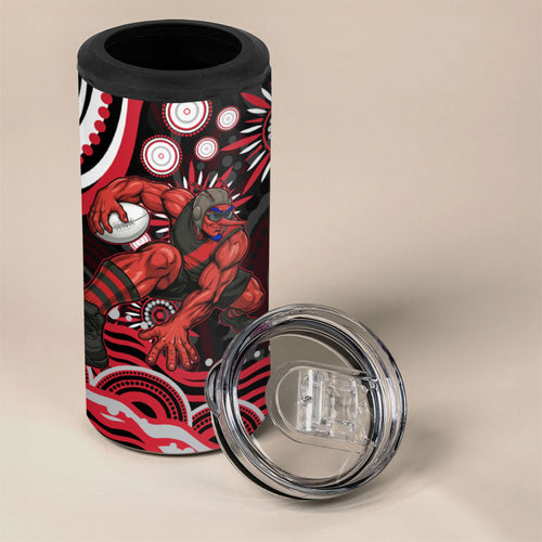 Personalized Essendon Bombers Rugby 4 in 1 Can Cooler Tumbler Aboriginal Dot Art - Dreamtime Football Mascot