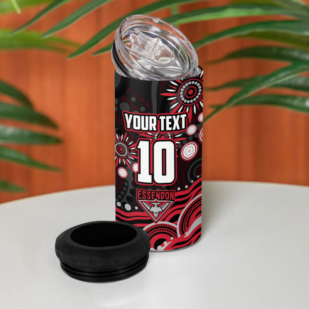 Personalized Essendon Bombers Rugby 4 in 1 Can Cooler Tumbler Aboriginal Dot Art - Dreamtime Football Mascot