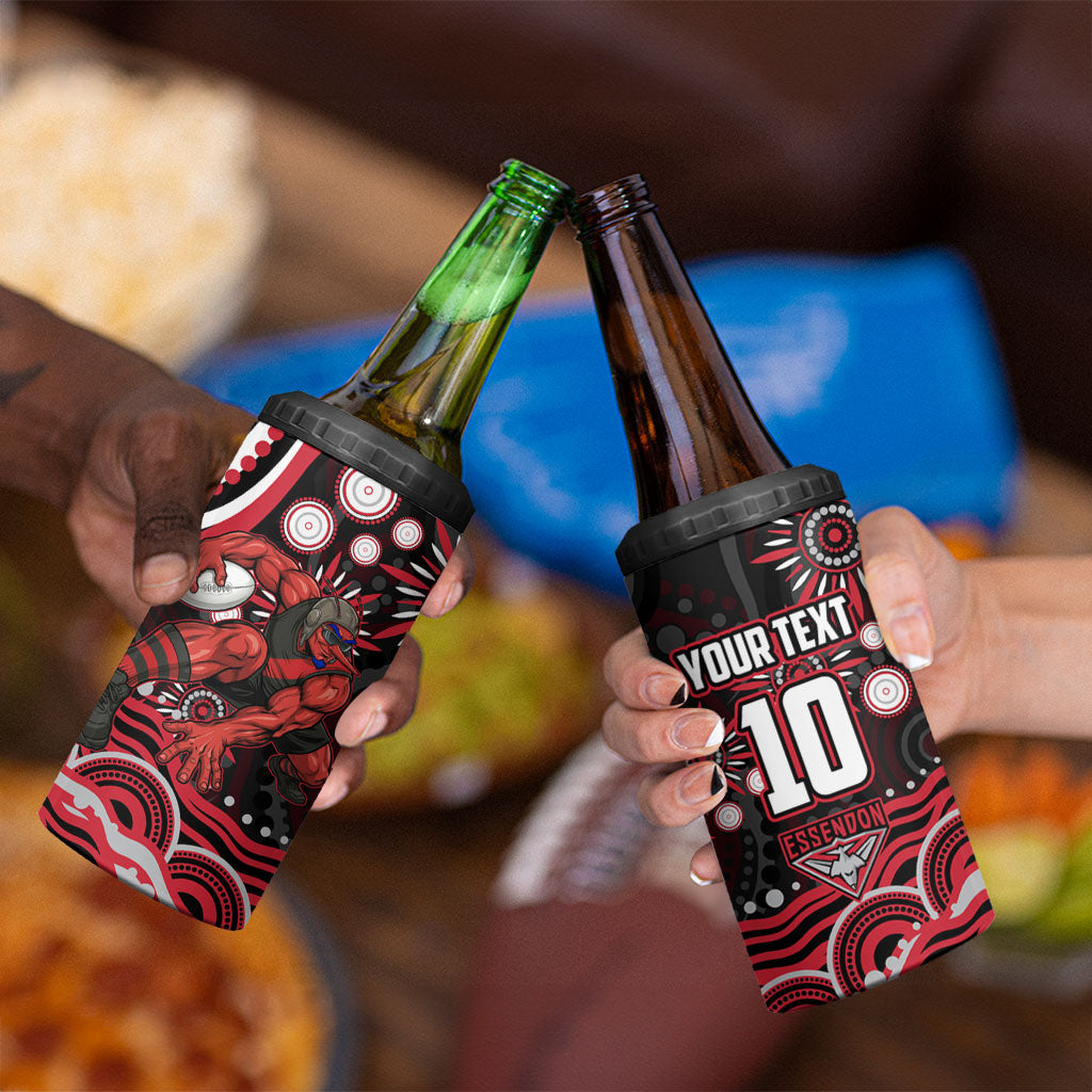 Personalized Essendon Bombers Rugby 4 in 1 Can Cooler Tumbler Aboriginal Dot Art - Dreamtime Football Mascot