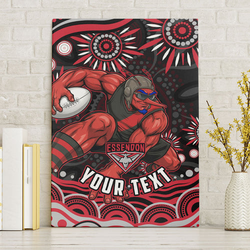 Personalized Essendon Bombers Rugby Canvas Wall Art Aboriginal Dot Art - Dreamtime Football Mascot