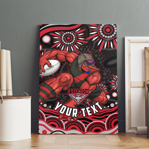 Personalized Essendon Bombers Rugby Canvas Wall Art Aboriginal Dot Art - Dreamtime Football Mascot