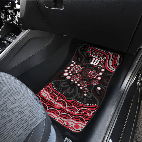 Personalized Essendon Bombers Rugby Car Mats Aboriginal Dot Art - Dreamtime Football Mascot