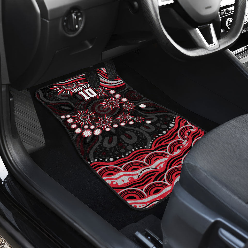 Personalized Essendon Bombers Rugby Car Mats Aboriginal Dot Art - Dreamtime Football Mascot