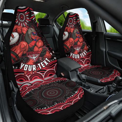 Personalized Essendon Bombers Rugby Car Seat Cover Aboriginal Dot Art - Dreamtime Football Mascot