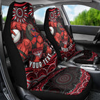 Personalized Essendon Bombers Rugby Car Seat Cover Aboriginal Dot Art - Dreamtime Football Mascot