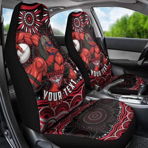 Personalized Essendon Bombers Rugby Car Seat Cover Aboriginal Dot Art - Dreamtime Football Mascot