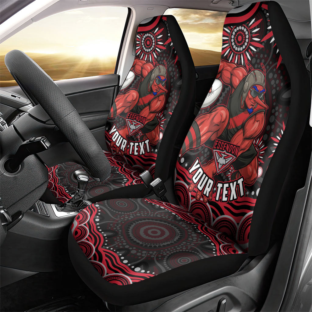 Personalized Essendon Bombers Rugby Car Seat Cover Aboriginal Dot Art - Dreamtime Football Mascot