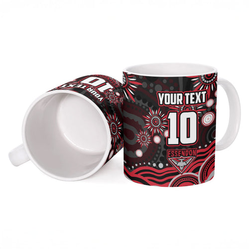 Personalized Essendon Bombers Rugby Ceramic Mug Aboriginal Dot Art - Dreamtime Football Mascot