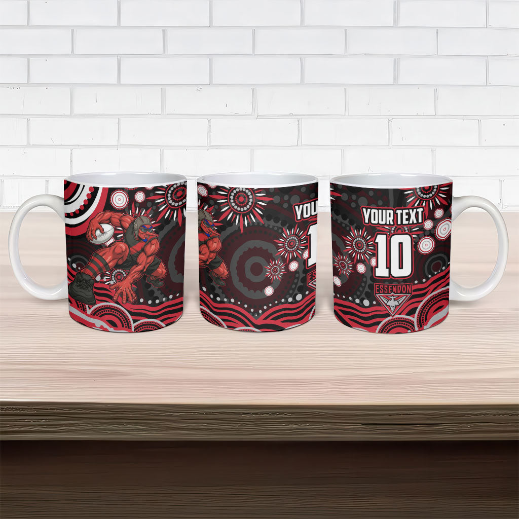 Personalized Essendon Bombers Rugby Ceramic Mug Aboriginal Dot Art - Dreamtime Football Mascot
