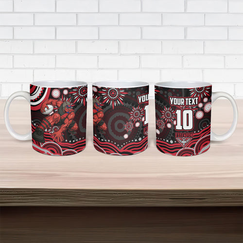 Personalized Essendon Bombers Rugby Ceramic Mug Aboriginal Dot Art - Dreamtime Football Mascot