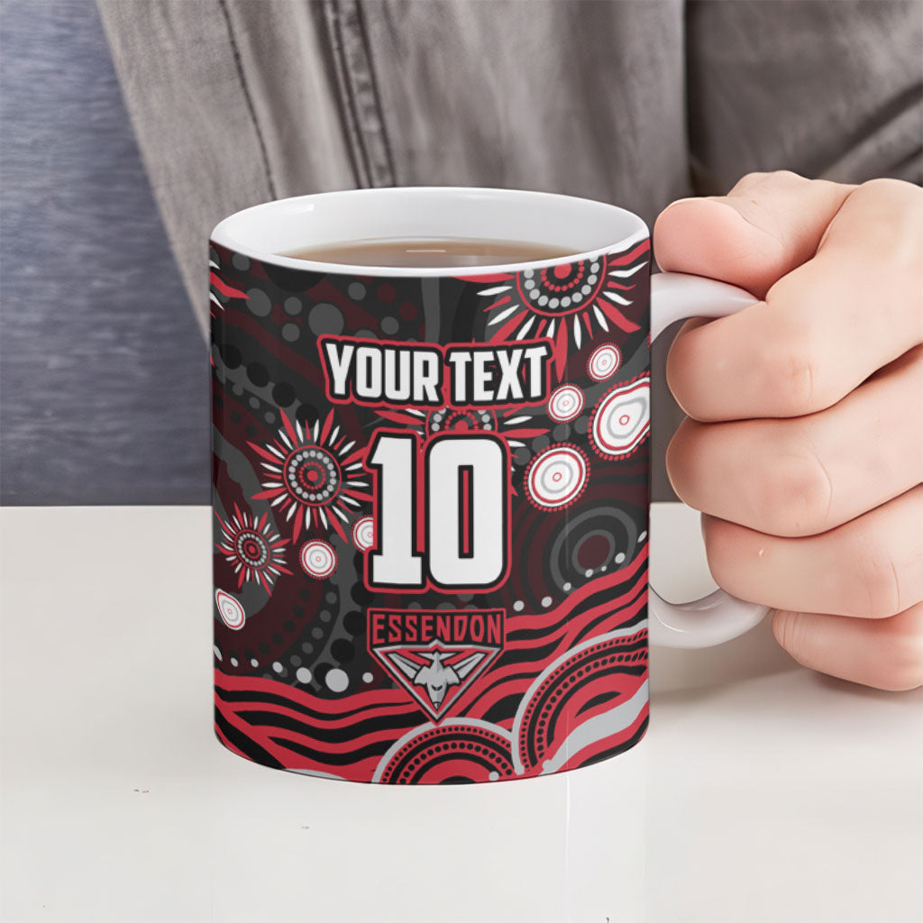 Personalized Essendon Bombers Rugby Ceramic Mug Aboriginal Dot Art - Dreamtime Football Mascot