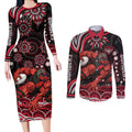 Personalized Essendon Bombers Rugby Couples Matching Long Sleeve Bodycon Dress and Long Sleeve Button Shirt Aboriginal Dot Art - Dreamtime Football Mascot