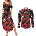 Personalized Essendon Bombers Rugby Couples Matching Summer Maxi Dress and Long Sleeve Button Shirt Aboriginal Dot Art - Dreamtime Football Mascot