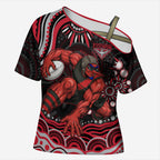 Personalized Essendon Bombers Rugby Cross Shoulder Shirt Aboriginal Dot Art - Dreamtime Football Mascot
