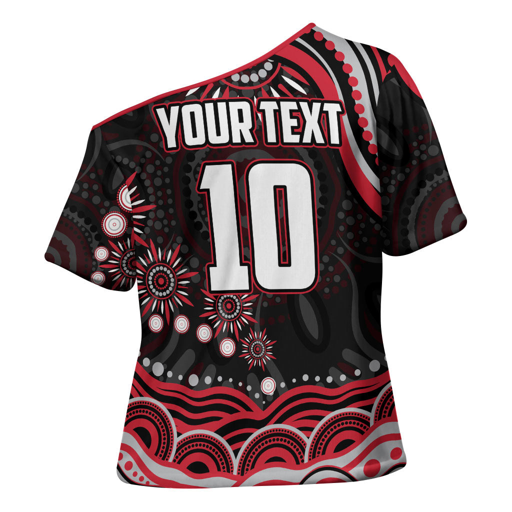 Personalized Essendon Bombers Rugby Cross Shoulder Shirt Aboriginal Dot Art - Dreamtime Football Mascot