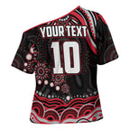 Personalized Essendon Bombers Rugby Cross Shoulder Shirt Aboriginal Dot Art - Dreamtime Football Mascot