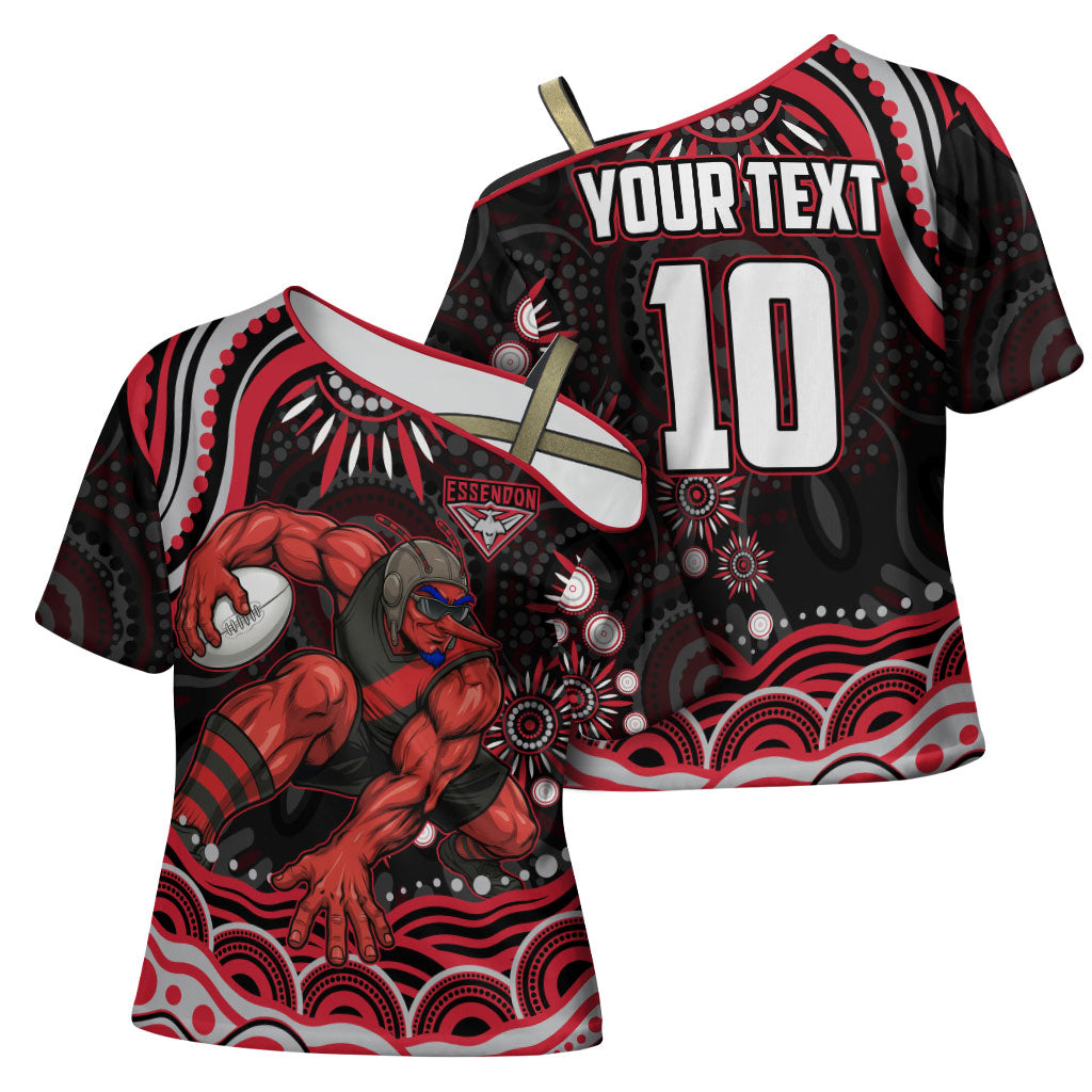 Personalized Essendon Bombers Rugby Cross Shoulder Shirt Aboriginal Dot Art - Dreamtime Football Mascot