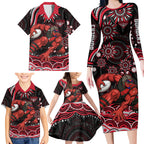 Personalized Essendon Bombers Rugby Family Matching Long Sleeve Bodycon Dress and Hawaiian Shirt Aboriginal Dot Art - Dreamtime Football Mascot
