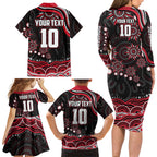 Personalized Essendon Bombers Rugby Family Matching Long Sleeve Bodycon Dress and Hawaiian Shirt Aboriginal Dot Art - Dreamtime Football Mascot