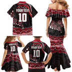 Personalized Essendon Bombers Rugby Family Matching Mermaid Dress and Hawaiian Shirt Aboriginal Dot Art - Dreamtime Football Mascot