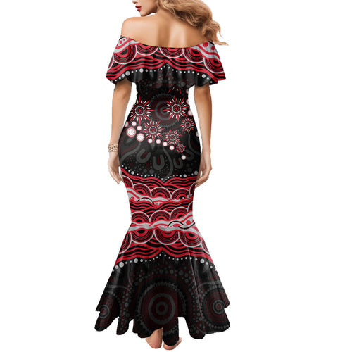 Personalized Essendon Bombers Rugby Family Matching Mermaid Dress and Hawaiian Shirt Aboriginal Dot Art - Dreamtime Football Mascot