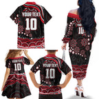 Personalized Essendon Bombers Rugby Family Matching Off The Shoulder Long Sleeve Dress and Hawaiian Shirt Aboriginal Dot Art - Dreamtime Football Mascot