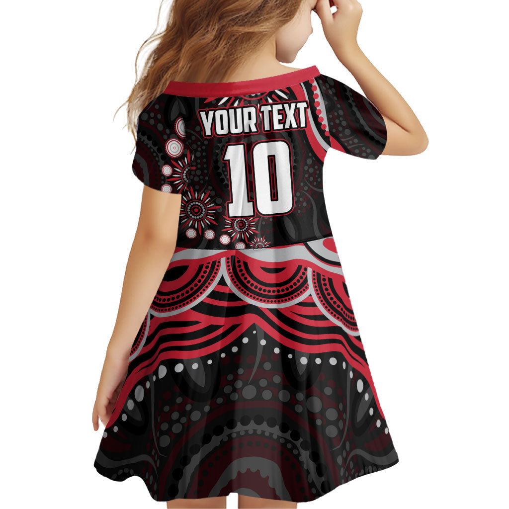 Personalized Essendon Bombers Rugby Family Matching Off Shoulder Short Dress and Hawaiian Shirt Aboriginal Dot Art - Dreamtime Football Mascot