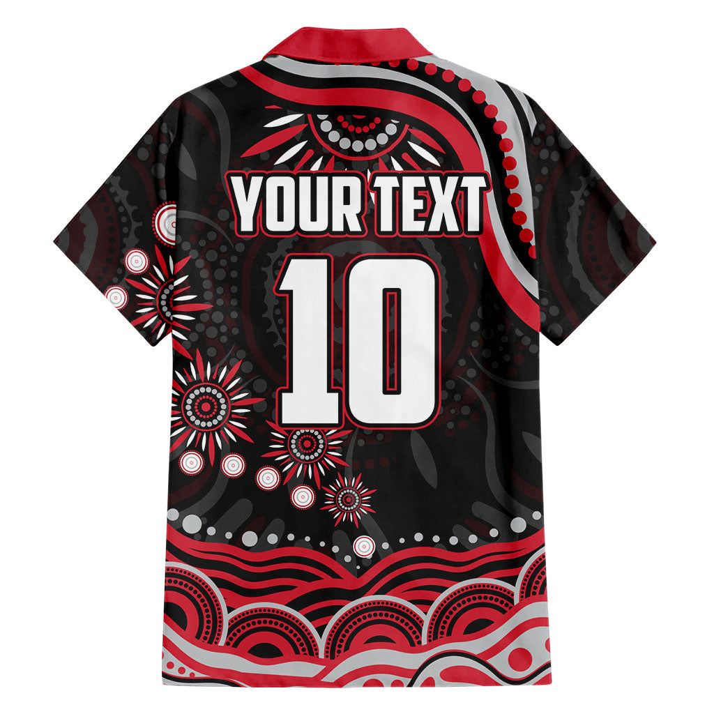 Personalized Essendon Bombers Rugby Family Matching Off Shoulder Short Dress and Hawaiian Shirt Aboriginal Dot Art - Dreamtime Football Mascot