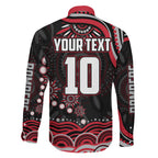 Personalized Essendon Bombers Rugby Family Matching Off Shoulder Short Dress and Hawaiian Shirt Aboriginal Dot Art - Dreamtime Football Mascot