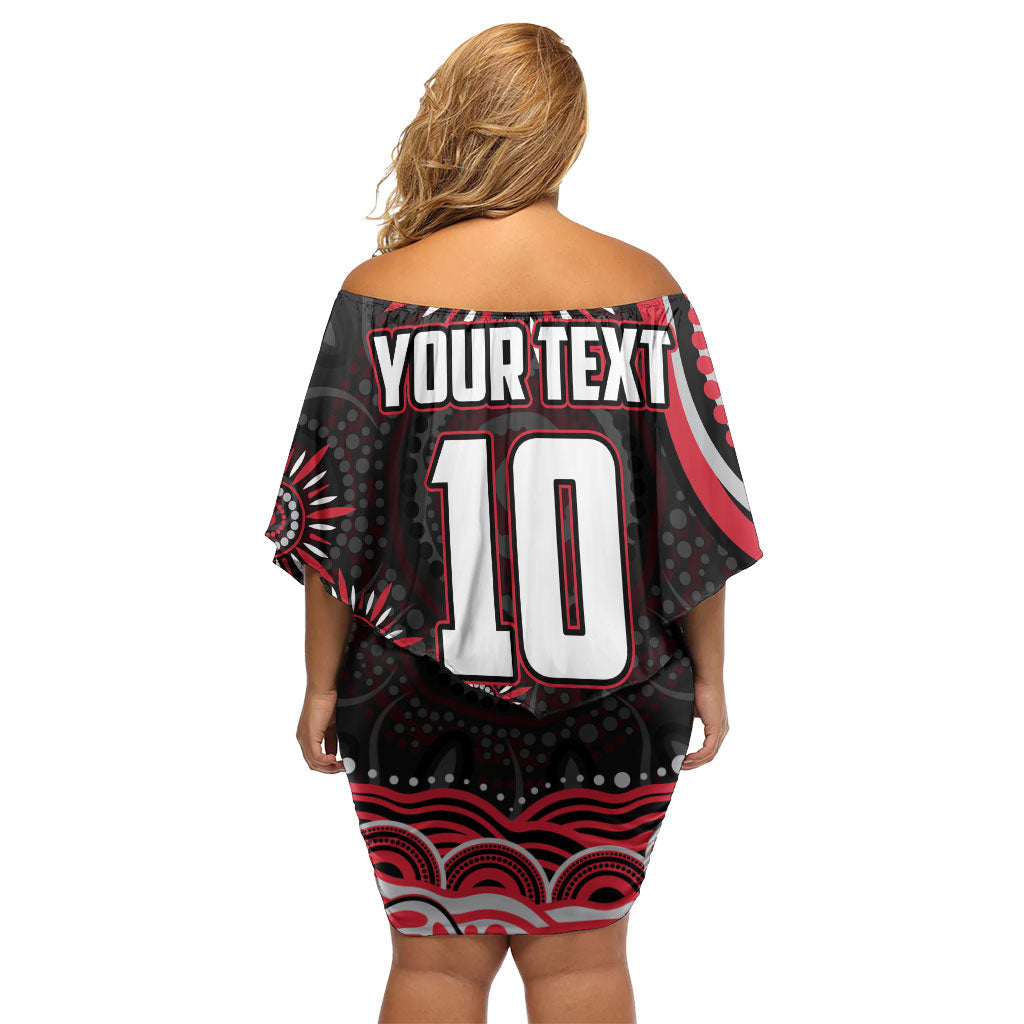 Personalized Essendon Bombers Rugby Family Matching Off Shoulder Short Dress and Hawaiian Shirt Aboriginal Dot Art - Dreamtime Football Mascot