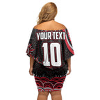 Personalized Essendon Bombers Rugby Family Matching Off Shoulder Short Dress and Hawaiian Shirt Aboriginal Dot Art - Dreamtime Football Mascot