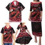 Personalized Essendon Bombers Rugby Family Matching Puletasi and Hawaiian Shirt Aboriginal Dot Art - Dreamtime Football Mascot